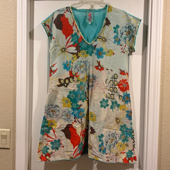 Johnny Was Multicolor Floral V-Neck Dress size S  great as bathing suit cover - Picture 4 of 5